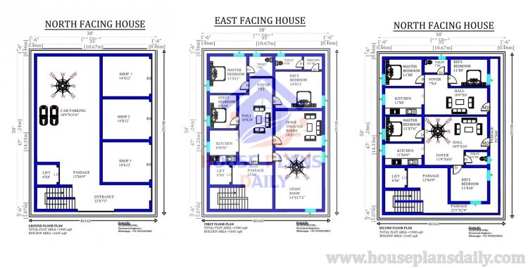 38X50 G+2 House design as per vastu