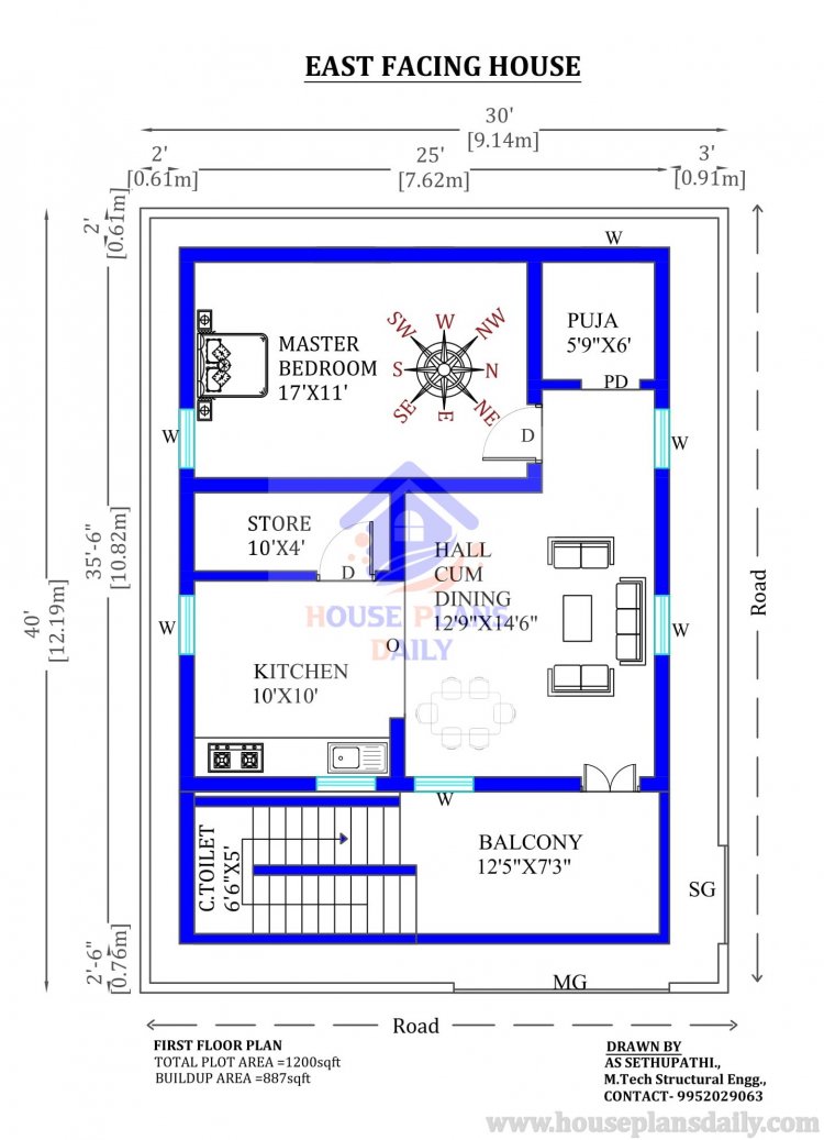 30x40 east face house plan 
