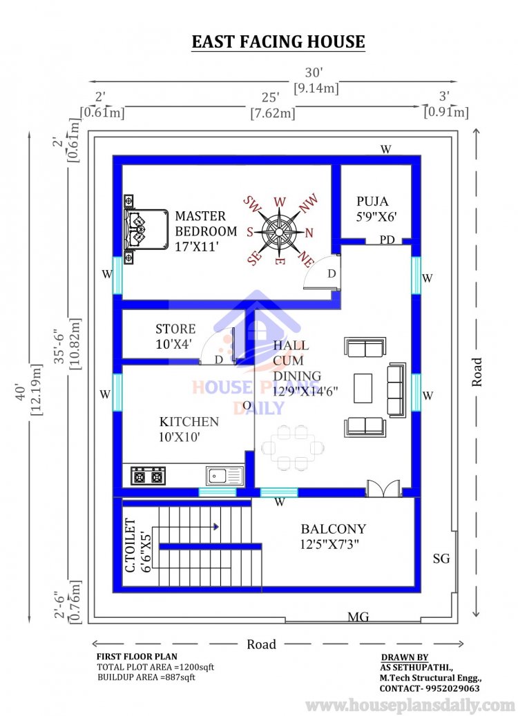 30x40 East Facing G1 Residential House Plan As Per Vastu House 