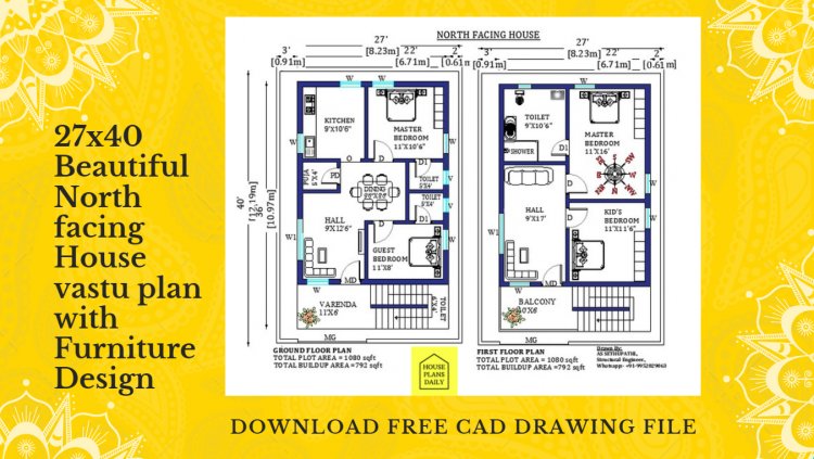 27x40 North facing House vastu plan