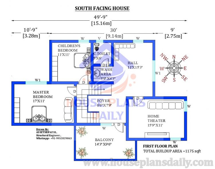 50x34 South Facing House Floor Plan
