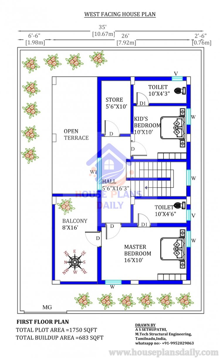 35x50 West Facing Duplex House Plan As Per Vastu House Plans And 