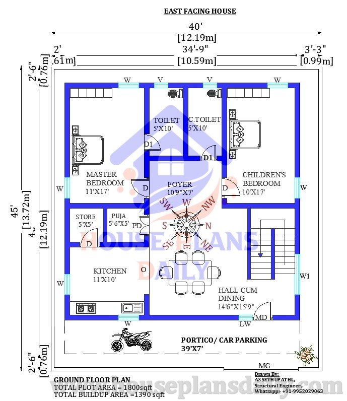 East Facing Duplex House Plans