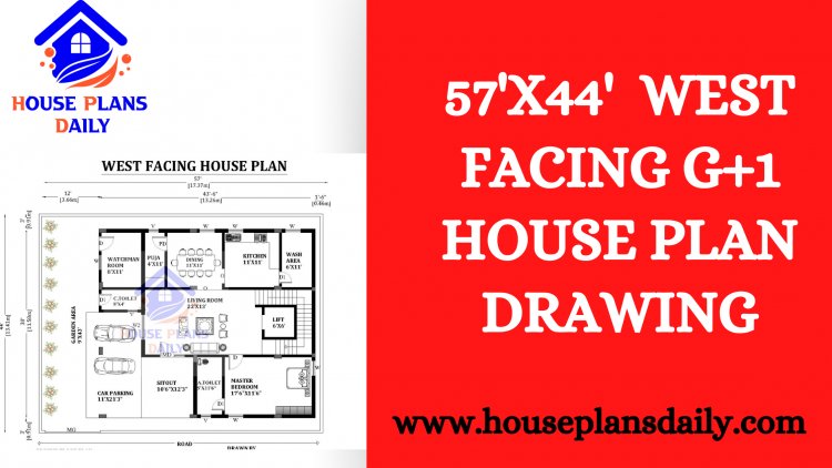 57X44 West Facing G+1 House Plan Drawing