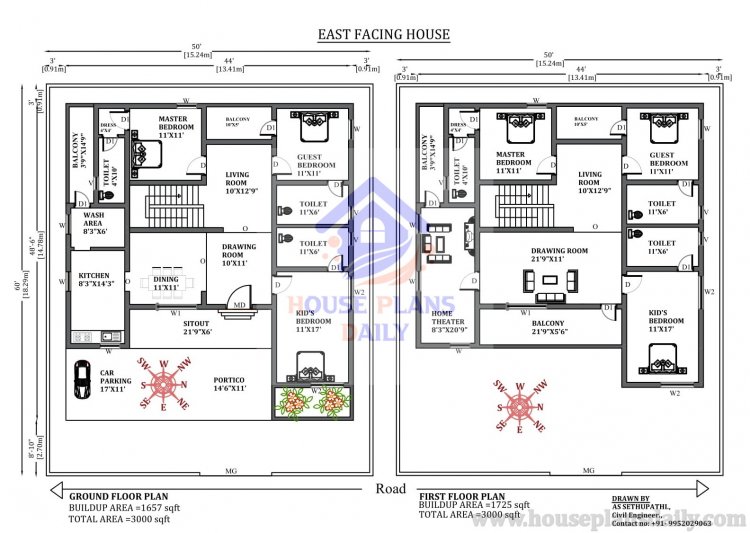 50x60 East Facing 3bhk House Plan House Designs And Plans PDF Books