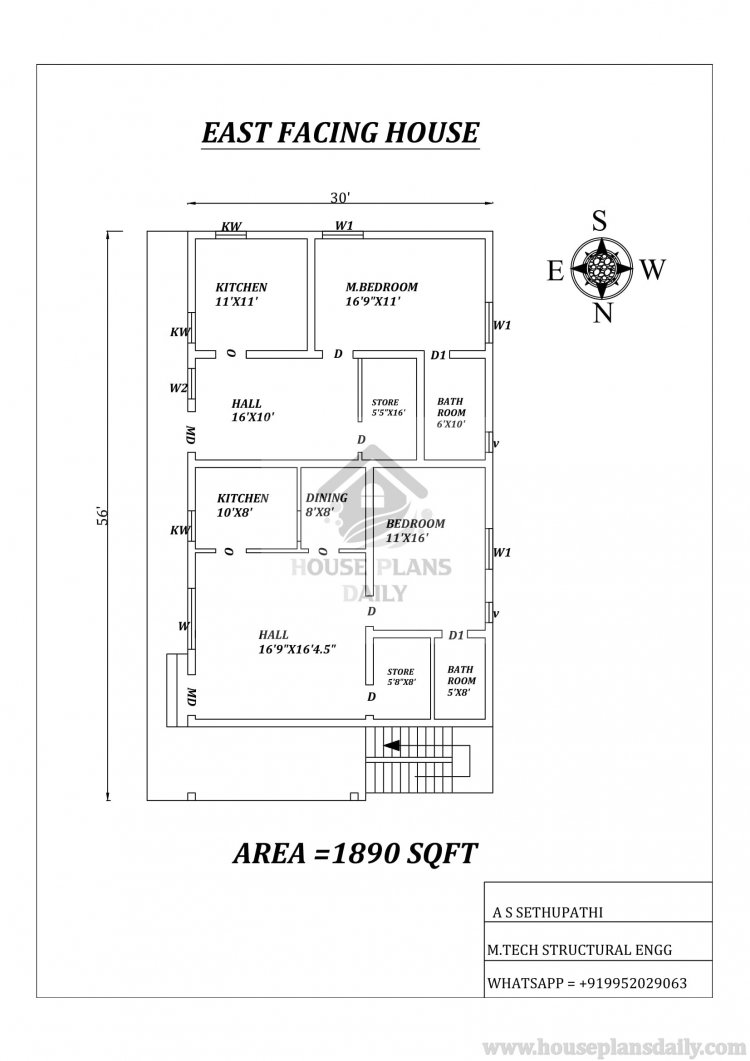 Double Single bhk East facing House Plan As Per Vastu Shastra