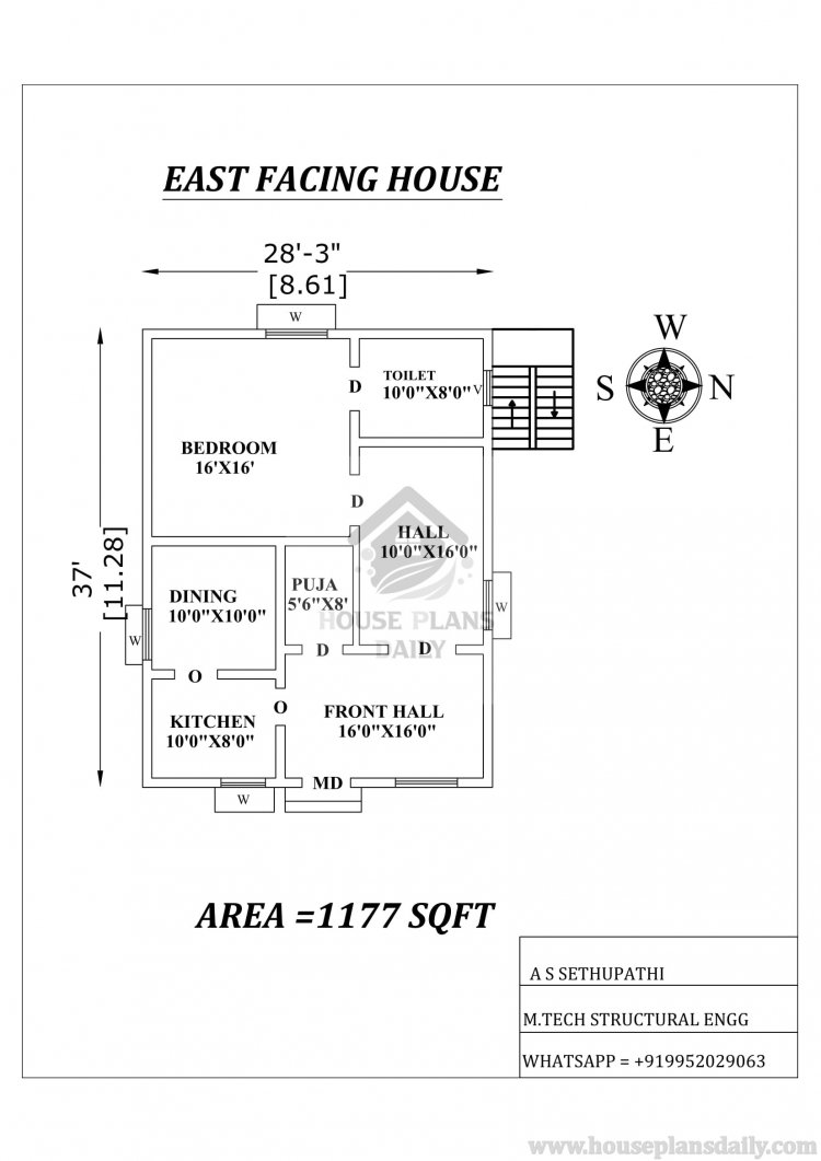 Single bhk East facing House Plan