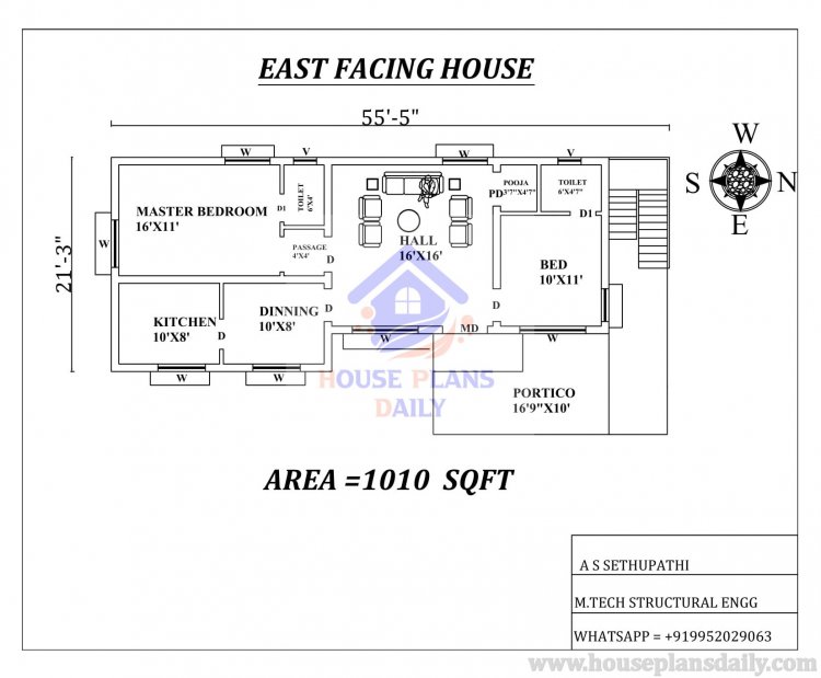 2bhk East facing House Plan