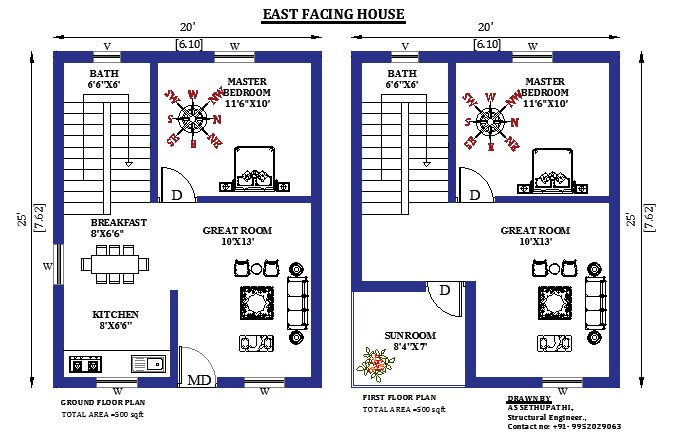 20x25 East Facing Home Design As Per Vastu Shastra