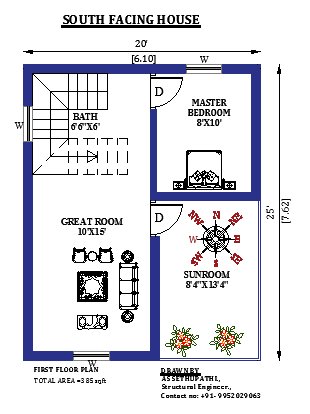 20x25 South Facing Home Designs as per Vastu Shastra