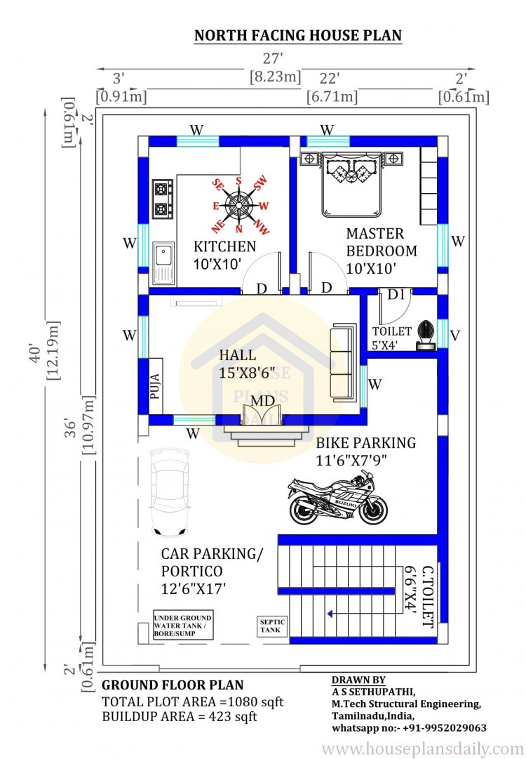 North Facing 27x40 House Plan | Simple Home Design