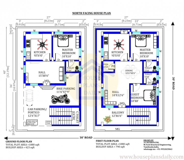 North Facing 27x40 House Plan | Simple Home Design