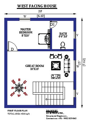 20x25 West Facing Vastu House Plans