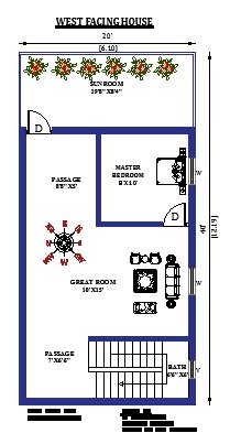 20x40  West Facing Duplex House Plans Per Vastu