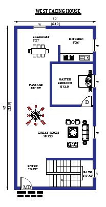 20x40  West Facing Duplex House Plans Per Vastu