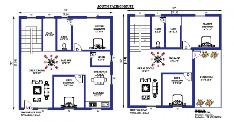 30x30 South Facing House Plans As Per Vastu