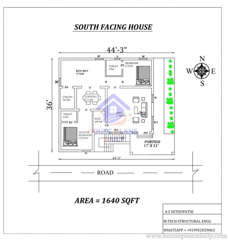 South Facing House Plan design