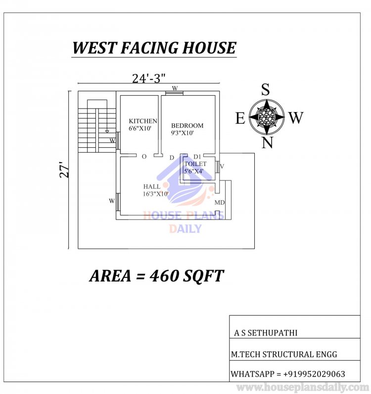 West facing House plan as per Vastu Shastra