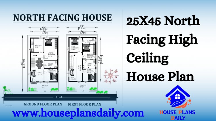 25X45 North Facing High Ceiling House Plan