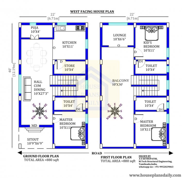 22 40 house plans west facing