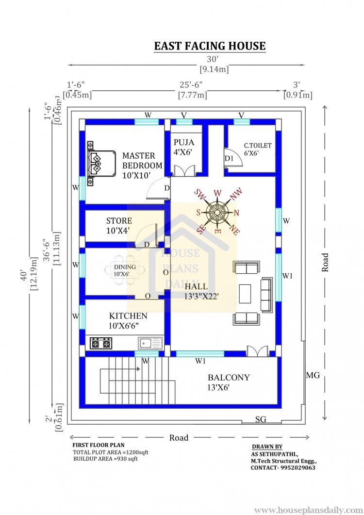 East Facing Home Plan 