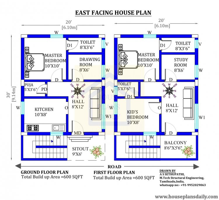 20x30 house plan east facing