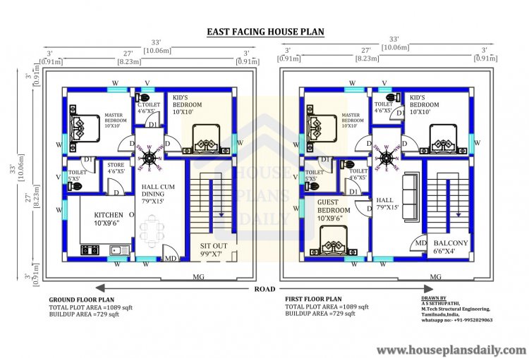 33x33 house plan east facing