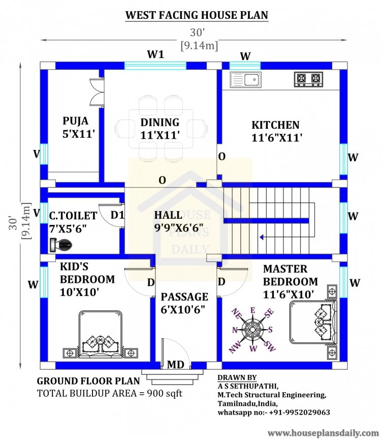 west face home Vastu plan