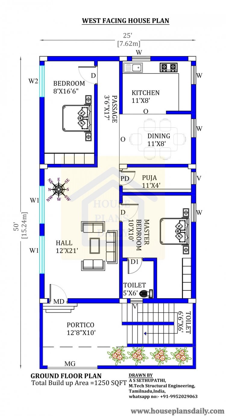 25x50 West Facing House Plan