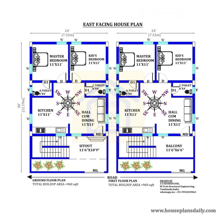 24x40 East Facing Vastu Home Design