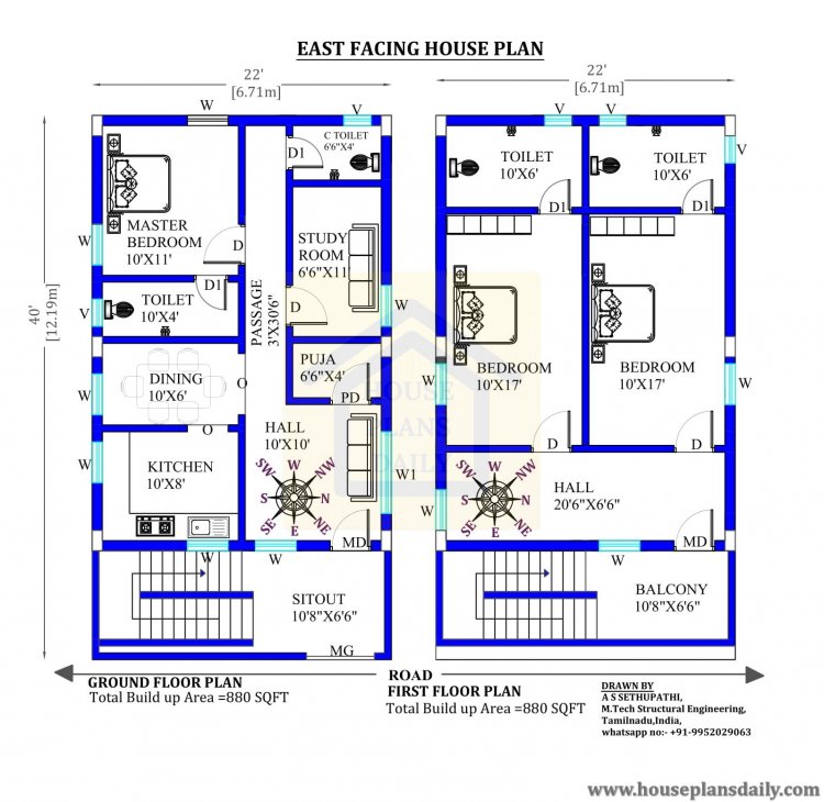 22x40 east facing house plans