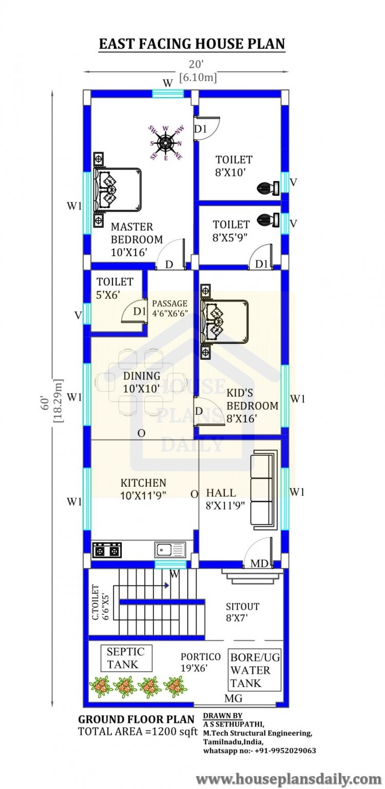 20 60 house plans east facing  single floor