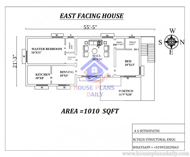 2bhk East facing House Plan As Per Vastu Shastra