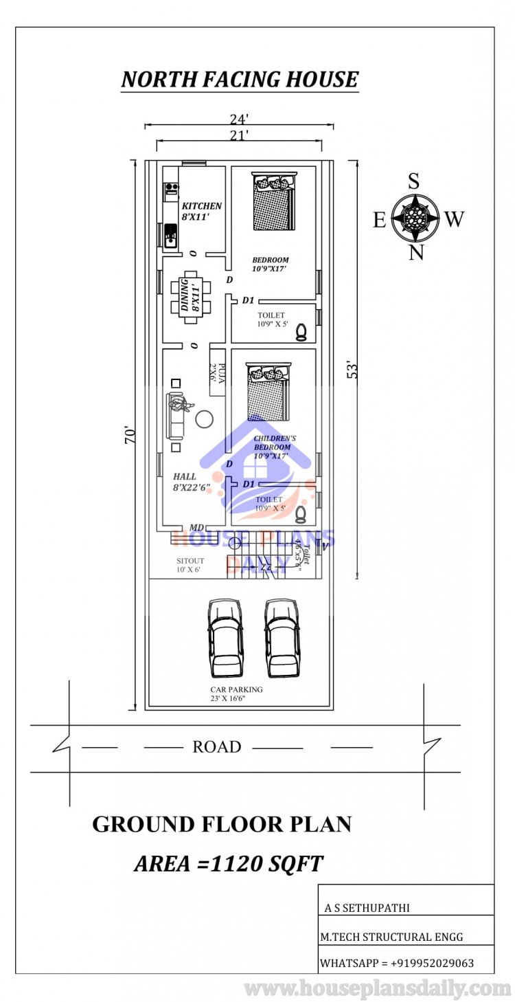 North facing 2bhk house plan