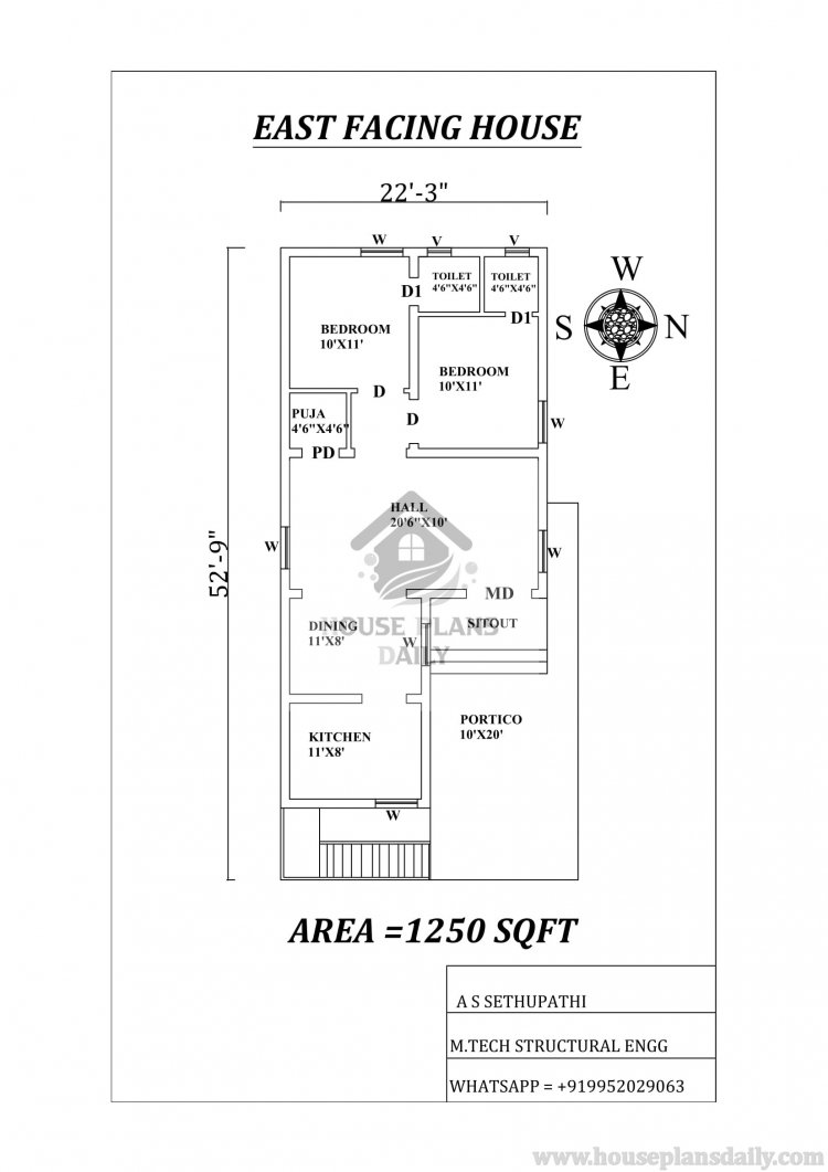 2bhk East facing House Plan