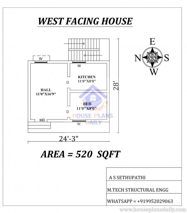 28x24 feet west facing house plan