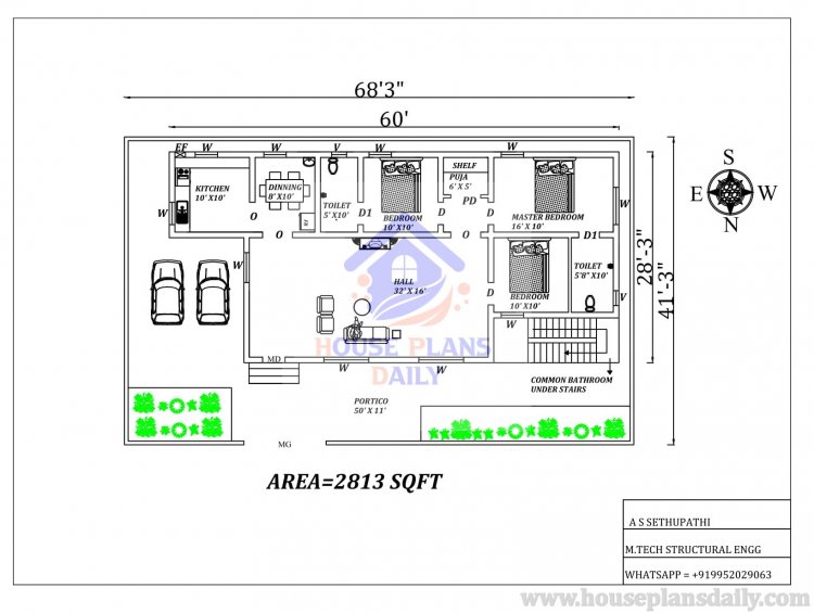 3BHK House Plans | 3BHK Home Designs | House Plans As Per Vastu Shastra