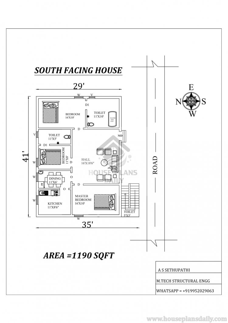 29'x41' south face house plan drawing 