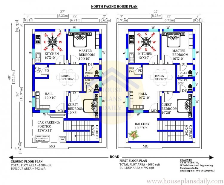 27x36 North Facing Home Design | Ghar Ka Naksha