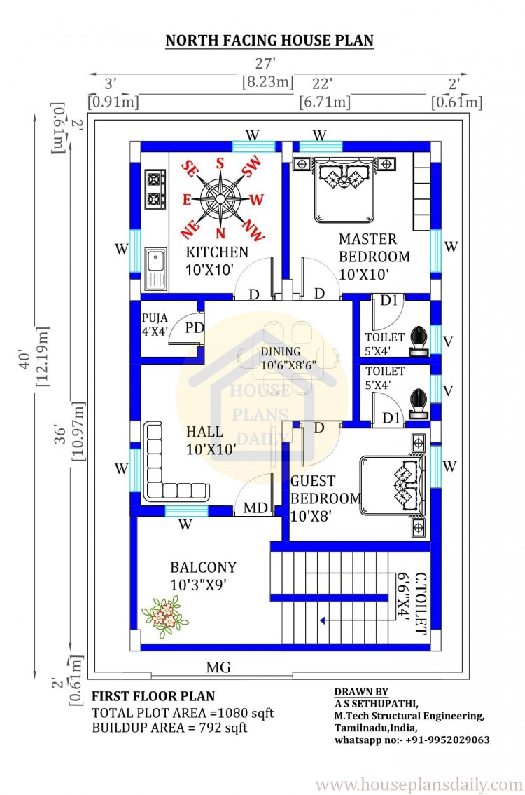 27x36 North Facing Home Design | Ghar Ka Naksha