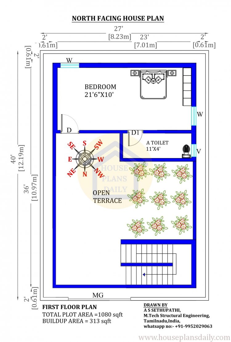 North Facing House Vastu Plan | 27x40 Modern House Design