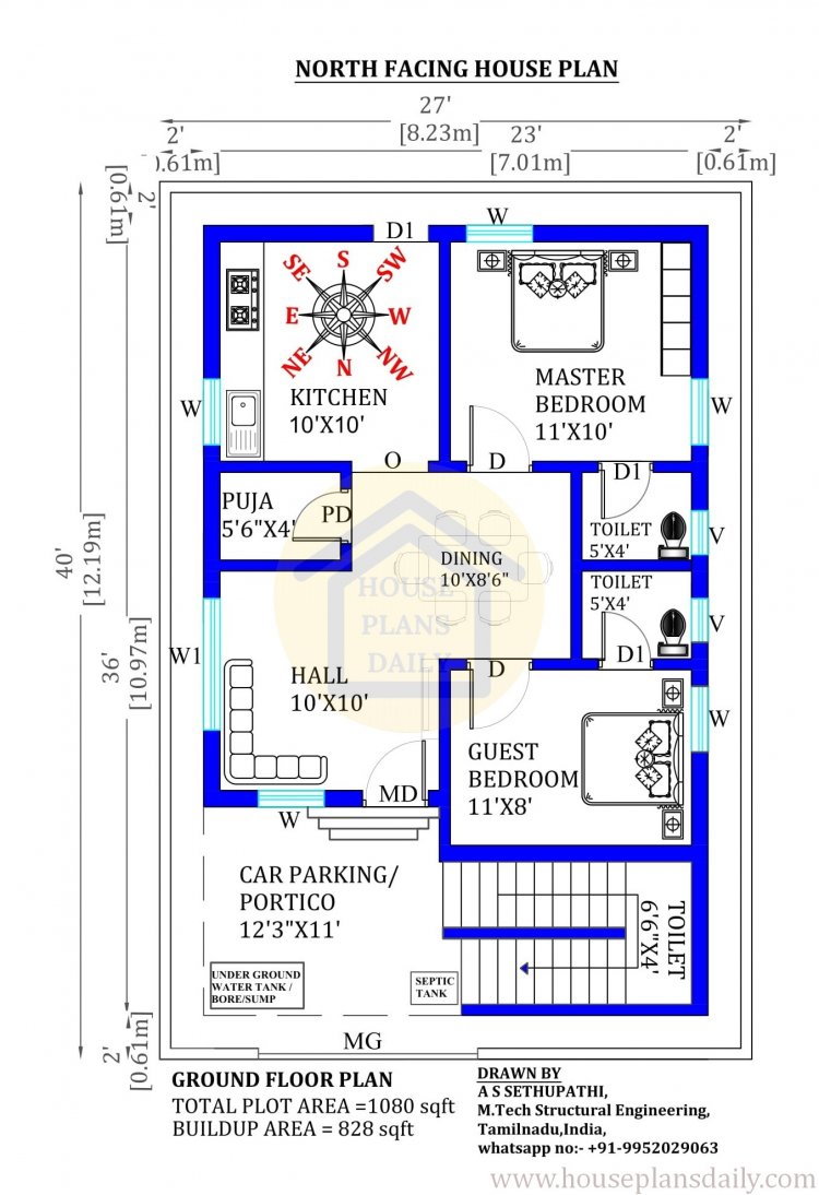 North Facing House Vastu Plan | 27x40 Modern House Design