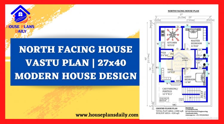 North Facing House Vastu Plan | 27x40 Modern House Design