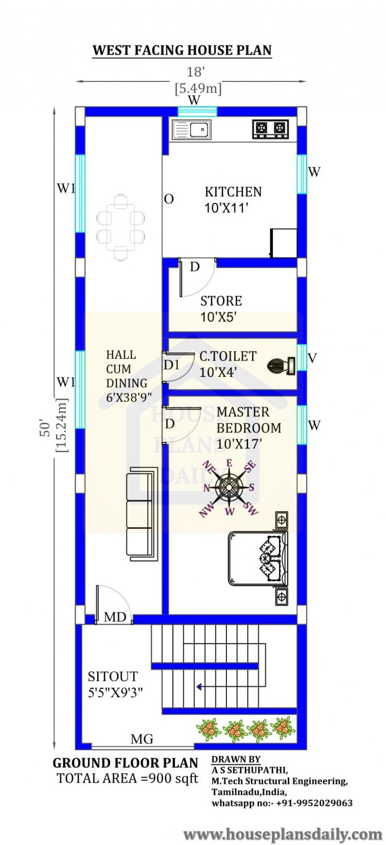 West Facing 3BHK House Plan|3BHK House Plans| Home Ideas