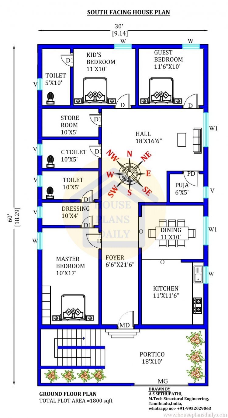 Dakshin Mukhi Ghar Ka Naksha | 30x60 Home Design As Per Vastu