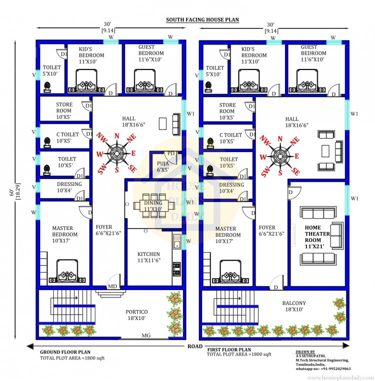 Dakshin Mukhi Ghar Ka Naksha | 30x60 Home Design As Per Vastu