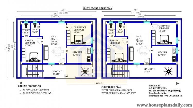 Best 40x30 house plans | 40x30 Free south House Plans | 40x30 floor plan