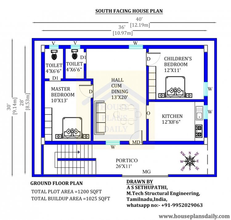 Best 40x30 house plans | 40x30 Free south House Plans | 40x30 floor plan