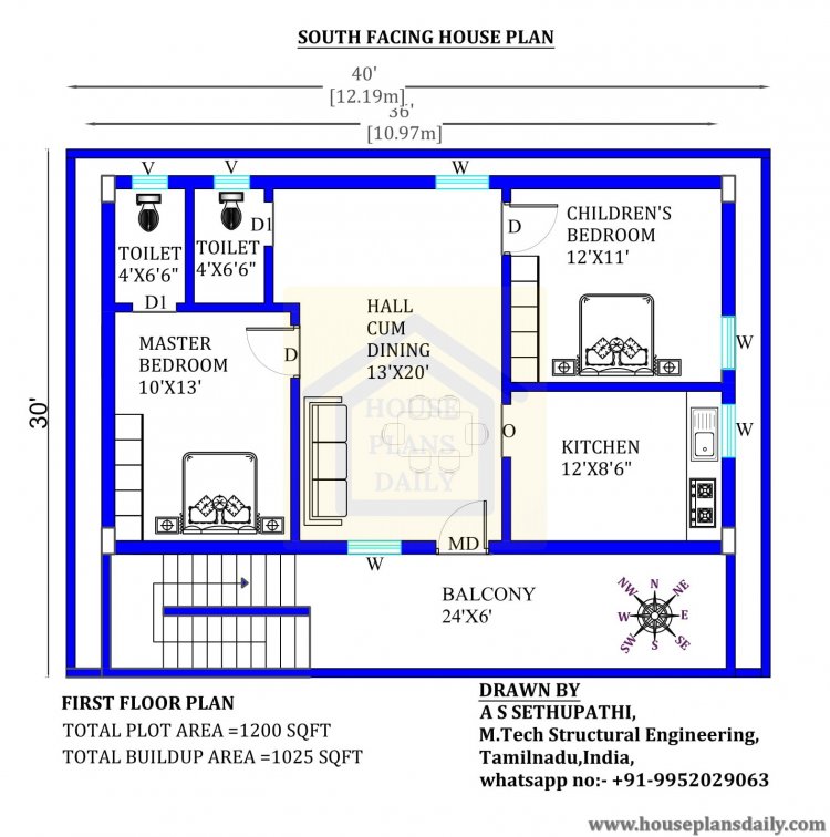 Best 40x30 house plans | 40x30 Free south House Plans | 40x30 floor plan