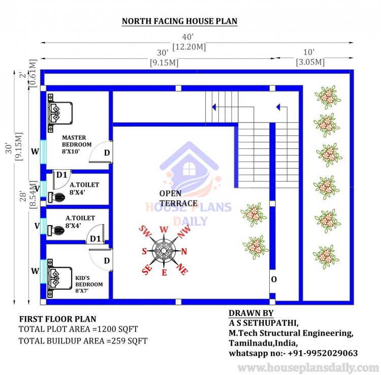 30x40 House Plan and Elevation | North Facing House Plan Vastu
